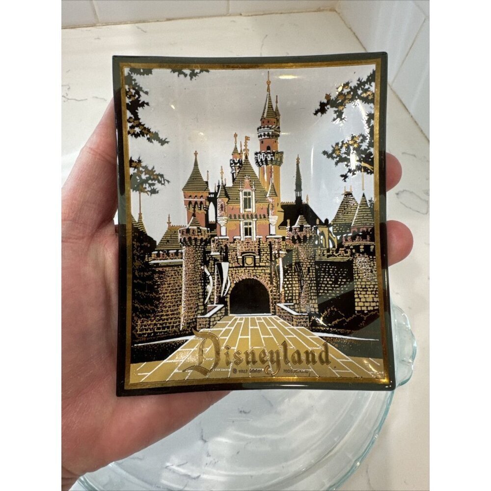 Vintage Walt Disney Disneyland Castle Trinket Jewelry Tray Glass Dish Houze Art - Picture 8 of 8